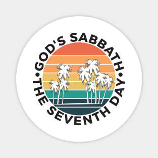 God’s Sabbath The Seventh Day - Vintage Sunset Palm Trees Magnet